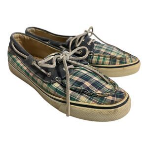 Sperry Biscayne 2 Eye Blue Plaid Canvas Boat Shoe Women’s Size 8.5 9605569